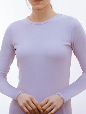 NWT Point Collection Classic Crew Ribbed Long Sleeve Tee Lilac Small
